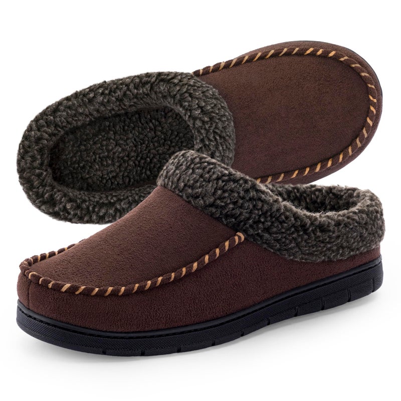ULTRAIDEAS Men's Warm Fuzzy Moccasin Clog Slipper, Slip on Winter Comfy Indoor/Outdoor House Shoes(Coffee, 11-12) - Image 1